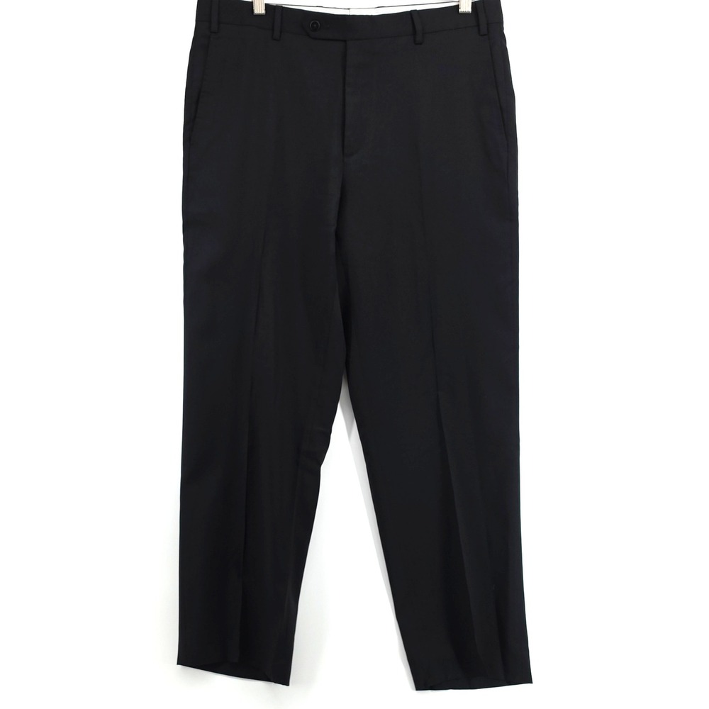 Zanella Todd Black Virgin Wool Dress Pants Mens size 36 Made in Italy Flat Front